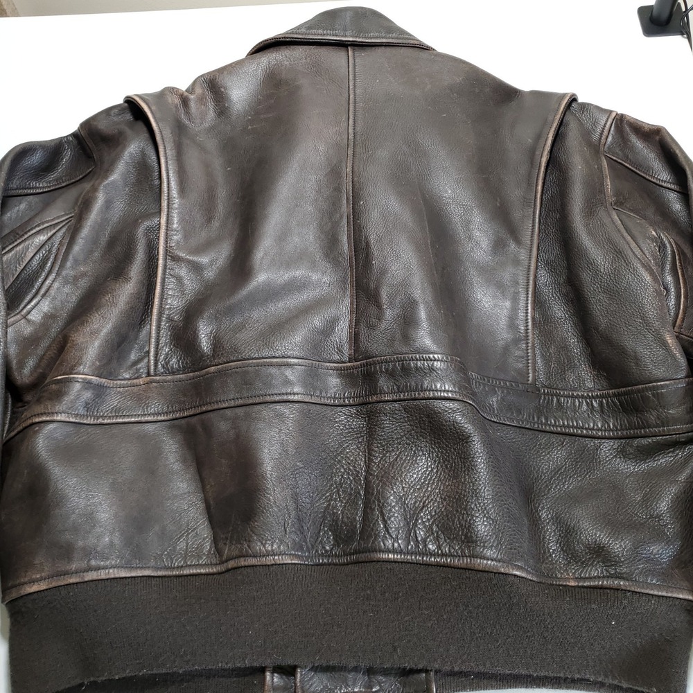 Vintage J Peterman Company Mens XL Leather Bomber Jacket Aviator Brown - Picture 6 of 9
